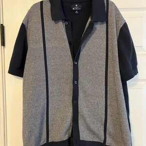 Ben Sherman Short Sleeve Mens M Button Up Knit Blue Gray Golf Sweater Shirt